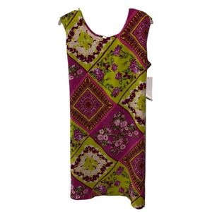 Fuchsia & Green Floral Print Tie Back Dress